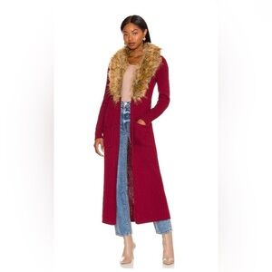 Show Me Your MuMu Burgundy Cardigan with Faux Fur Collar